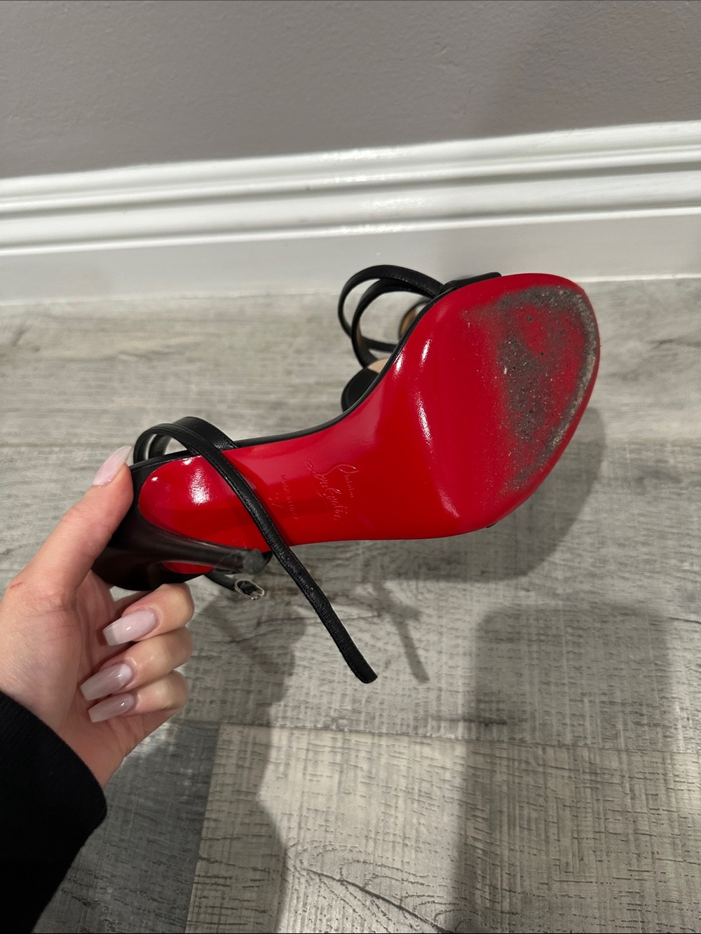 Christian Louboutin Black Strappy Leather Heels - Picture 3 of 9